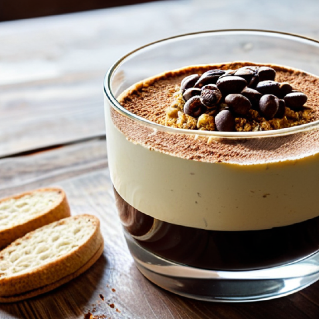 **"Elegant tiramisu in a crystal glass, coffee beans, biscotti crumbs, rustic wooden table, warm natural light, professional food photography, dolce vita aesthetic."** (Focus on a classic Italian dessert with a touch of sophistication.)